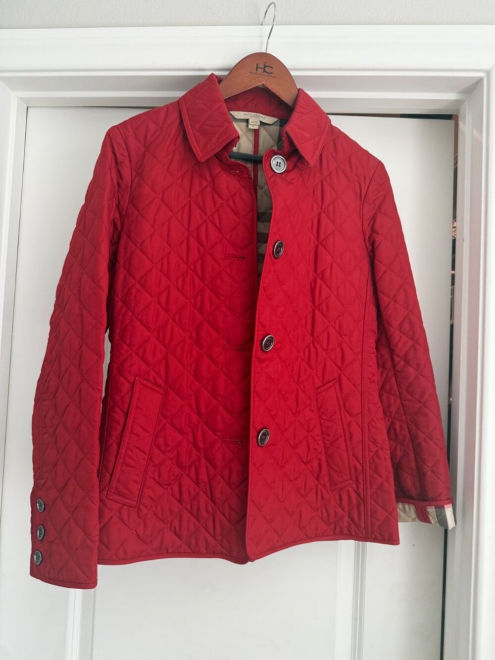 Burberry Brit Red Quilted Button Jacket M